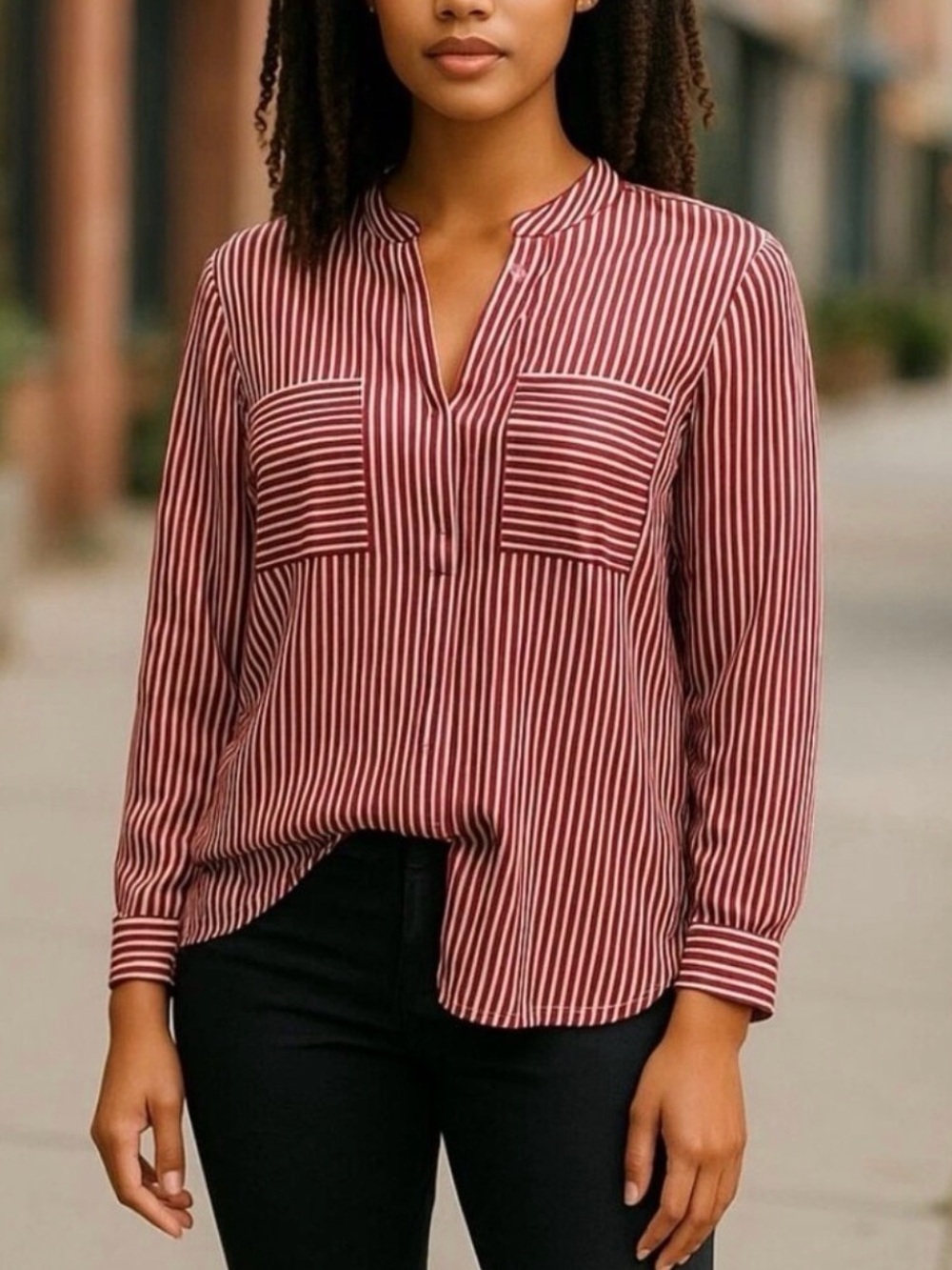 Women’s CAbi | Franklin Striped V-Neck Blouse | Style #5335 | Size Medium